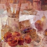 Granadas, pinturas y pinceles - 61x61
