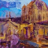 Catedral de Zamora azul y violeta - 33x33 cm