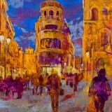 Paseo dorado hacia la plaza mayor de Salamanca - 100x100 cm