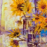 Girasoles en la ventana - 81x81 cm