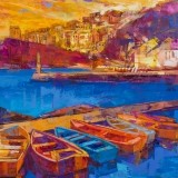 Barcas al atardecer - 100x100 cm