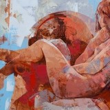 Desnudo en sillón rojo escarlata - 100x100 cm