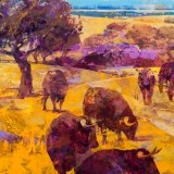 Primavera con toros en la dehesa - 100x100 cm