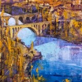 Puente nuevo, puente antiguo y otoño - 100x100 cm